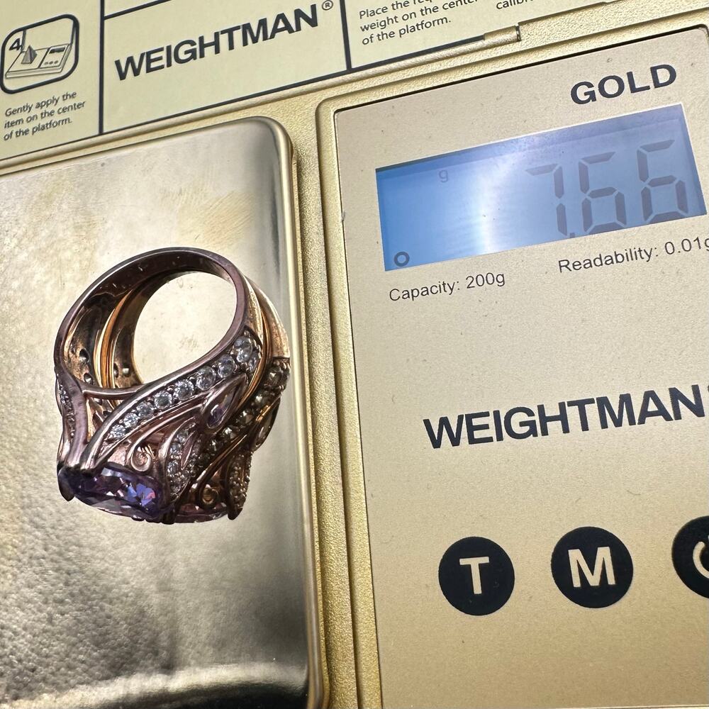 PAJ 925 sterling silver rose gold pink purple cubic zirconia CZ ring size 7.5 - Picture 8 of 8